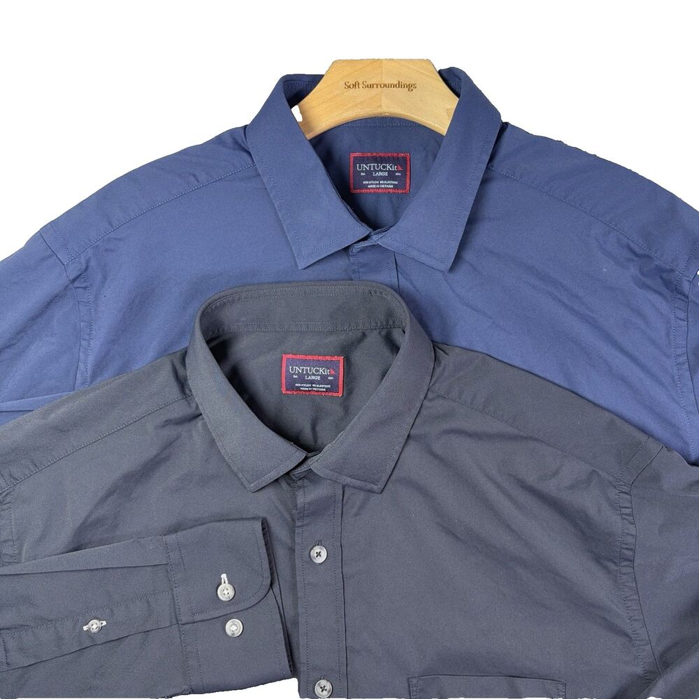 Untuckit Gironde Shirt Lot Of Two Mens Large Long Sleeve Stretch Business Nylon